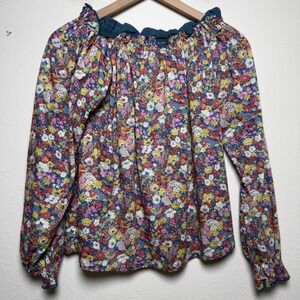 Tuckernuck Casey Marks‎ Women Cotton Floral Blouse Small Ruffle Preppy Garden